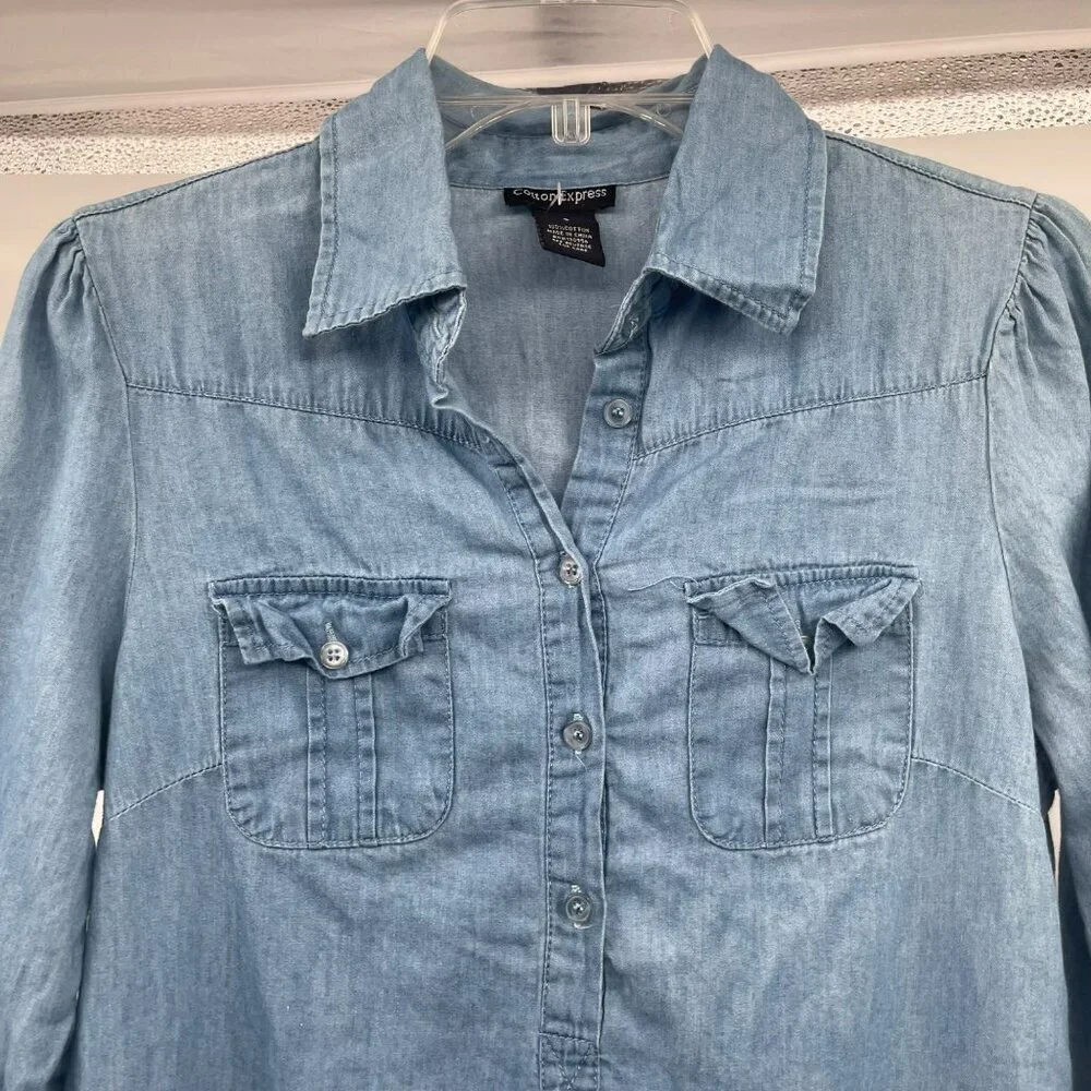 Cotton Express Womens Shift Dress Collared 3/4 Sleeve Blue Size Small - Picture 2 of 8
